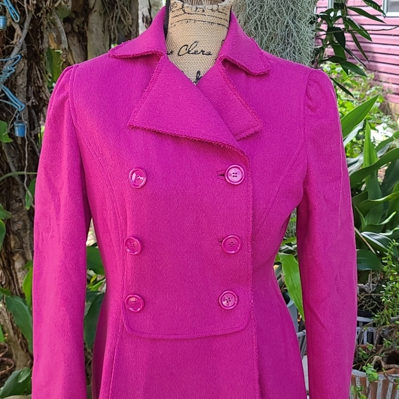 Be fuchsia wool blend pea coat. Sz M. Gently worn - Picture 2 of 16